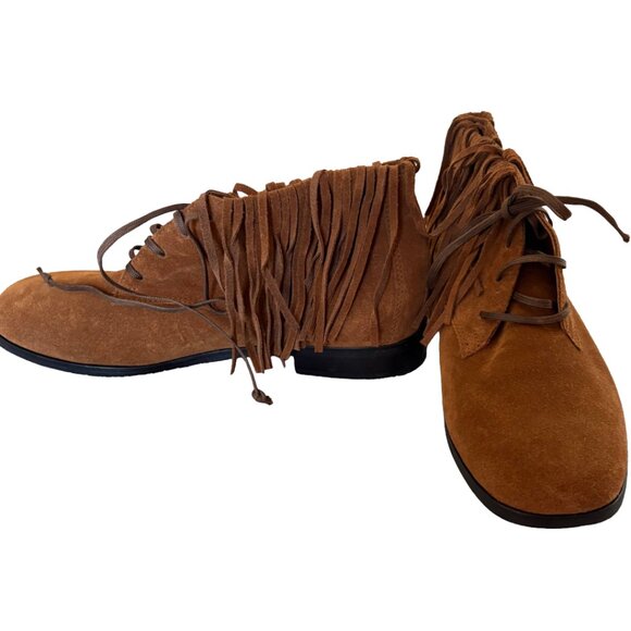 NewbarK Jamie Mocha Split Suede Fringe Lace-Up Ankle Bootie Women’s Size 8.5 - Picture 1 of 6